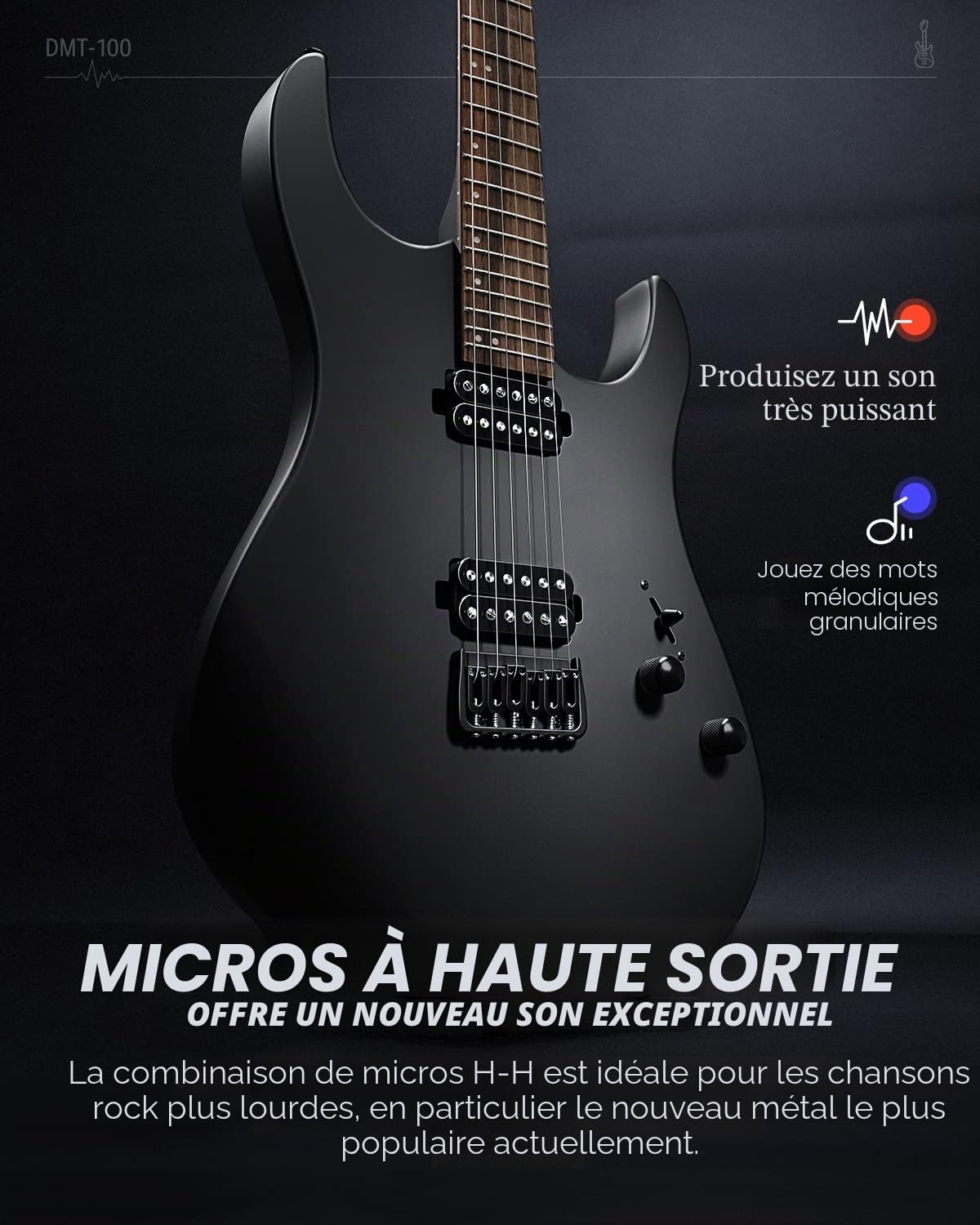 Donner Corps solide guitare électrique, DMT - 100 39 métal guitare électrique kit avec micros H - H, sac, cordes, sangles, câbles, amortisseur de cordes pour les amateurs de Rock (Noir mat)