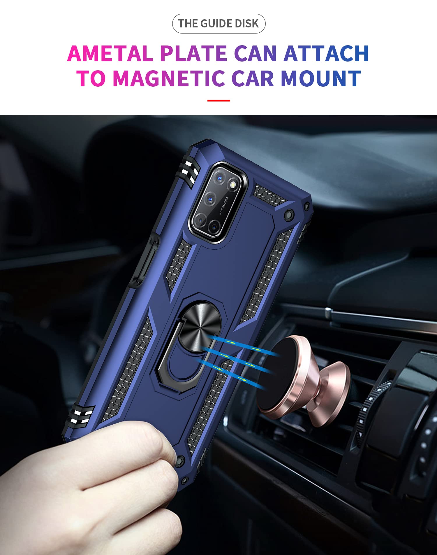SORAKA Case for Oppo A72/OPPO A52 with 360 Degree Rotation Ring Holder Soft TPU Slim Fit Case Oppo A72/OPPO A52 Case with Metal Plate for Magnetic Car Phone Holder Blue