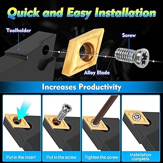 Indexable Lathe Turning Tool 1/2" 12mm Shank 14PCS Kit-4PCS Metal Lathe Tools Holder 10PCS DCMT21.51 Carbide Insert for Grooving Turning Boring SDNCN12120H07/SDJCR1212H07/S12M-SDUCR07/SDJCL1212H07