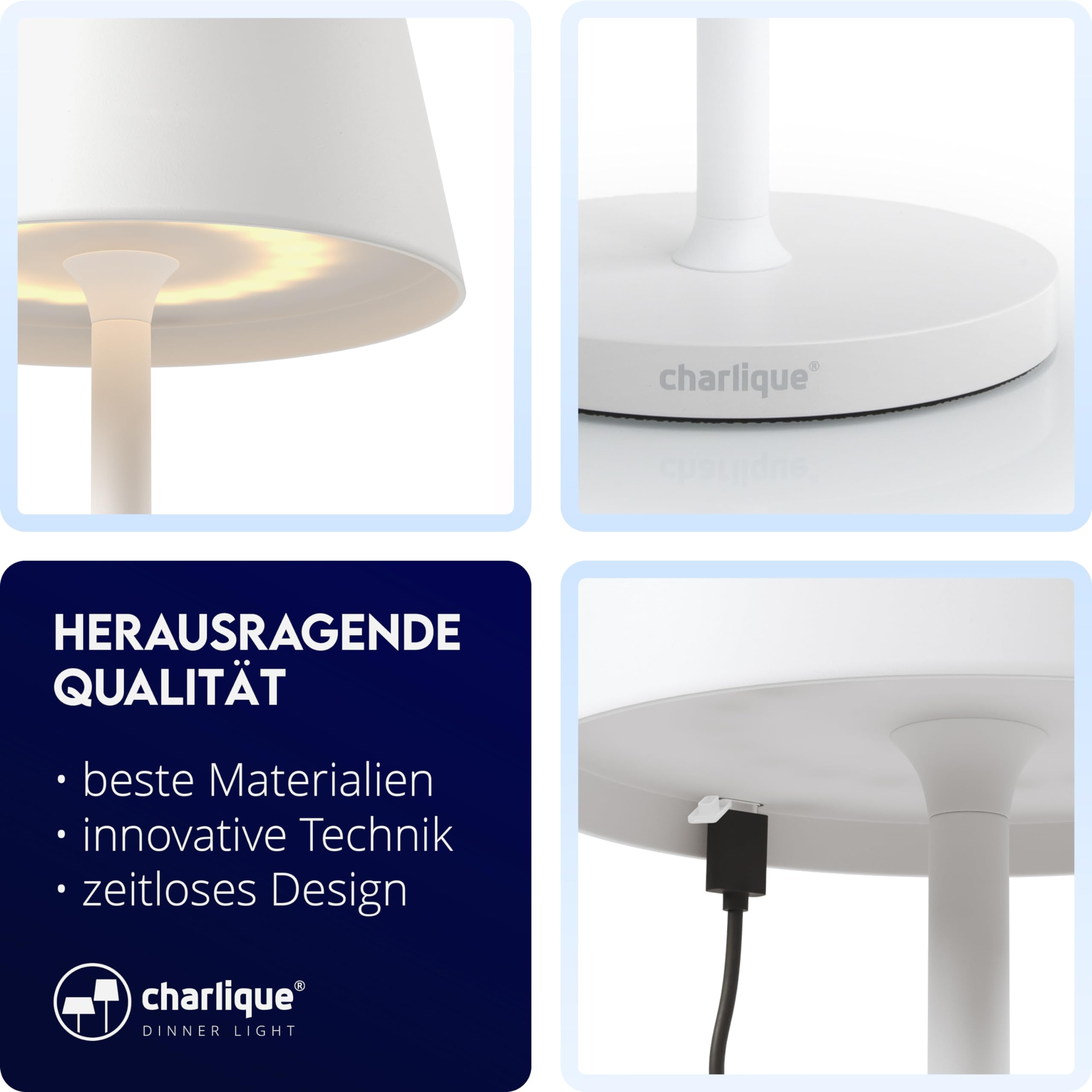 LED Akku Tischleuchte 2er Set weiß 28 cm dimmbar Alu kabellos