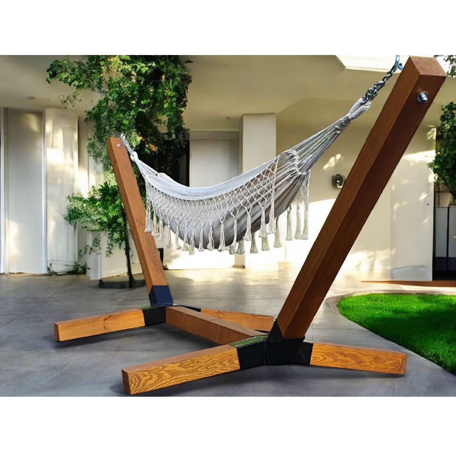 QLS Telaio per amaca in legno XXL 350 cm resistente alle intemperie fino a 350 kg per esterni