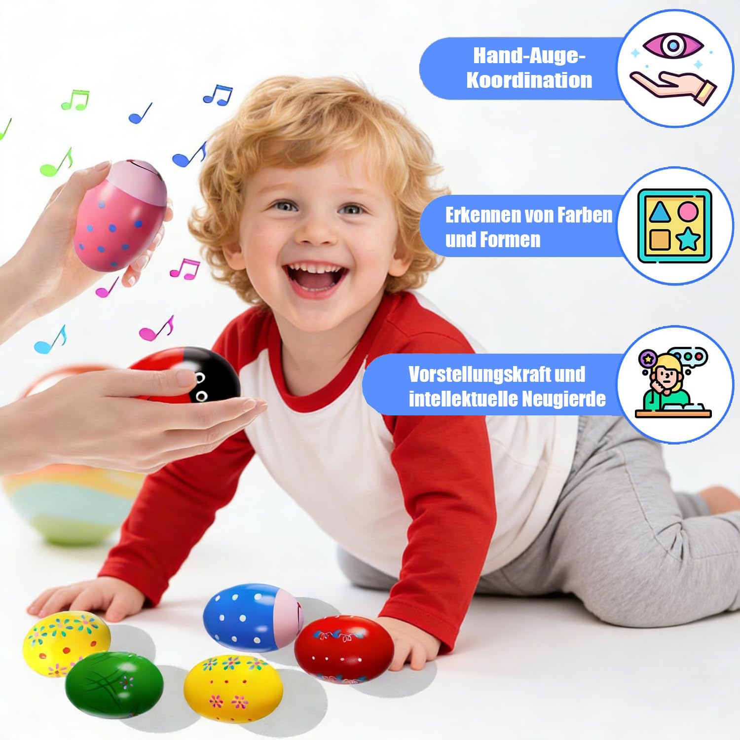 Set di 6 Pezzi di Maracas per Uova in Legno, Maracas per Uova di Pasqua, Maracas Musicali a percussione, sonagli per Uova, sonagli per Uova, Uova Musicali per Neonati e Bambini
