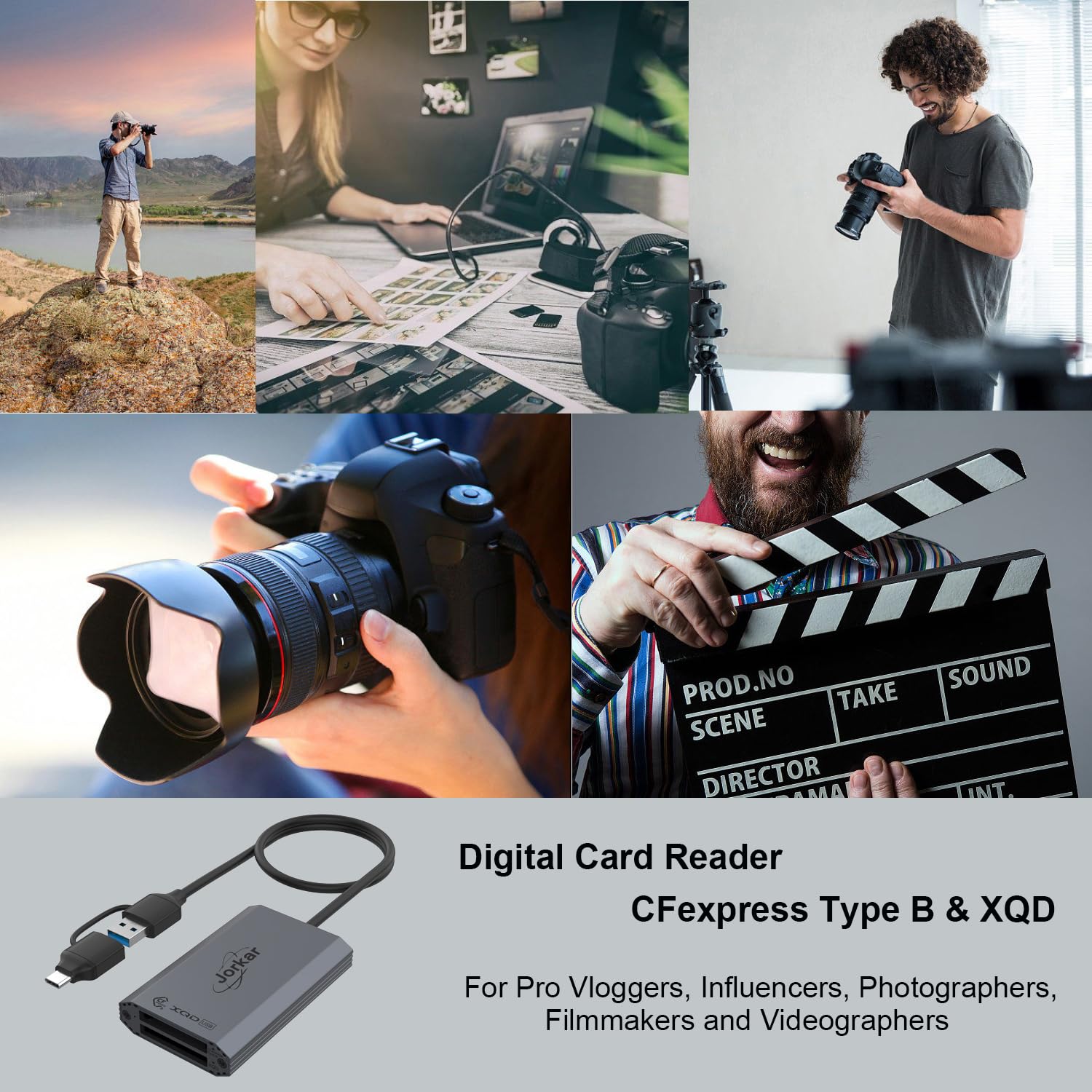 CFexpress czytnik kart typu B i XQD, podwójne gniazdo USB 3.2 GEN 2 10 Gb/s, adapter CFexpress typu B z USB A i C, Plug and Play, kompatybilny z systemem Android/Windows/Mac OS/iPad