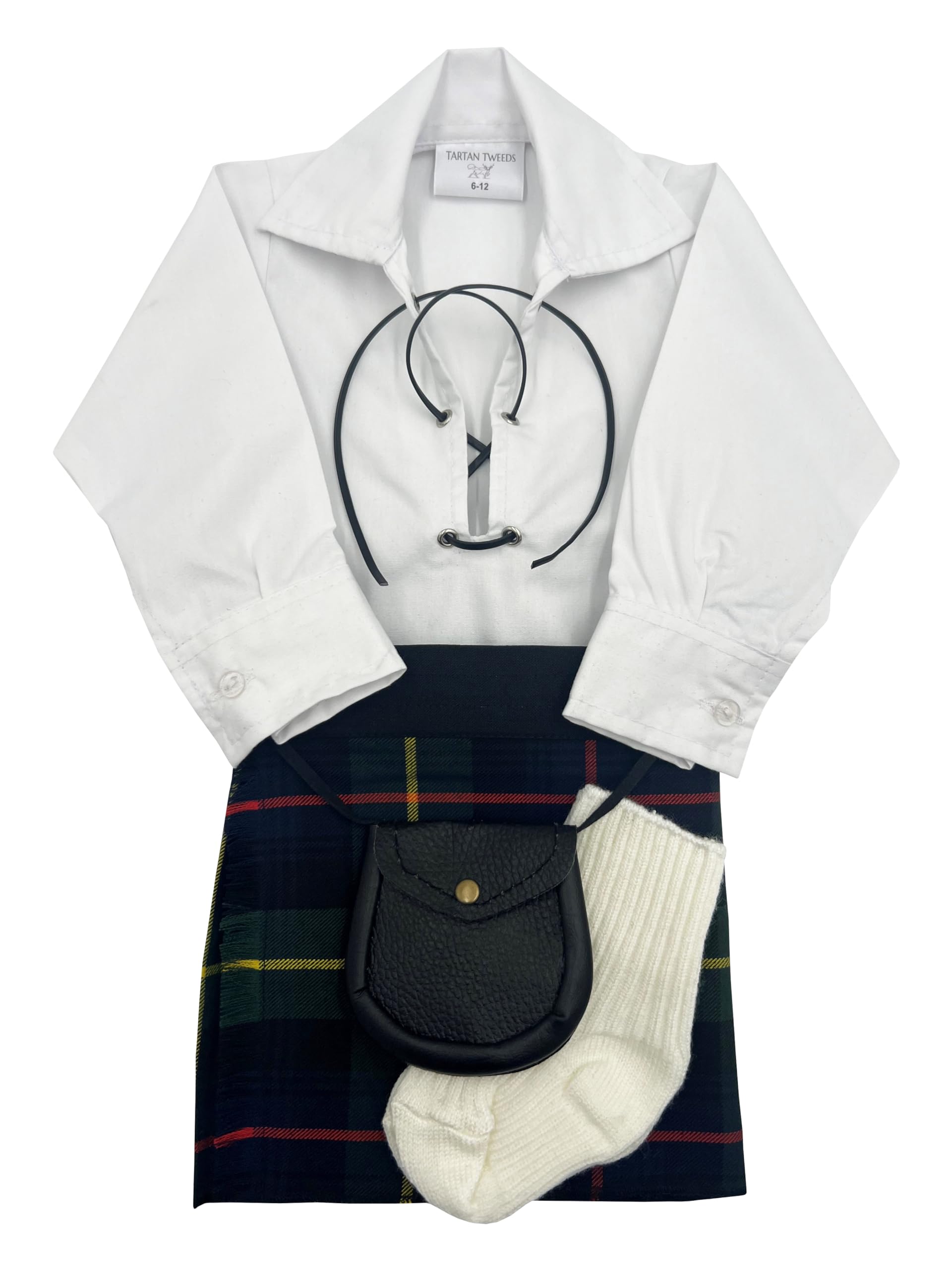 Tartan Tweeds Unisex Infant Farquharson Baby Kilt Outfit, Adjustable Waistband, Shirt, Hose, Sporran, (, 6-12 Months)