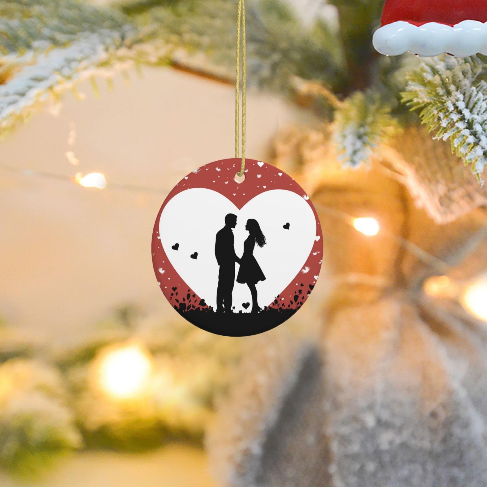 Christmas Tree Ornaments Ceramics Christmas Round Decorations Couple Ceramics Ornaments Circle Pentagram Xmas Tree Hanging Pendant for Christmas Tree Party Holiday Home Decor