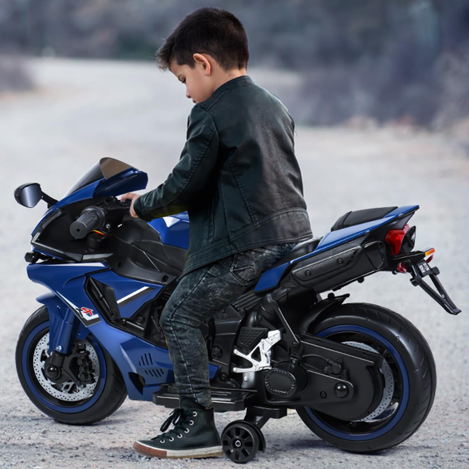 12V Electric Motorcycle for Kids,Kids Motorcycle with Training Wheels, Bikes for with LED Lights, Up to 9 MPH,Electric Bike for 3-8 Year Olds (Blue)