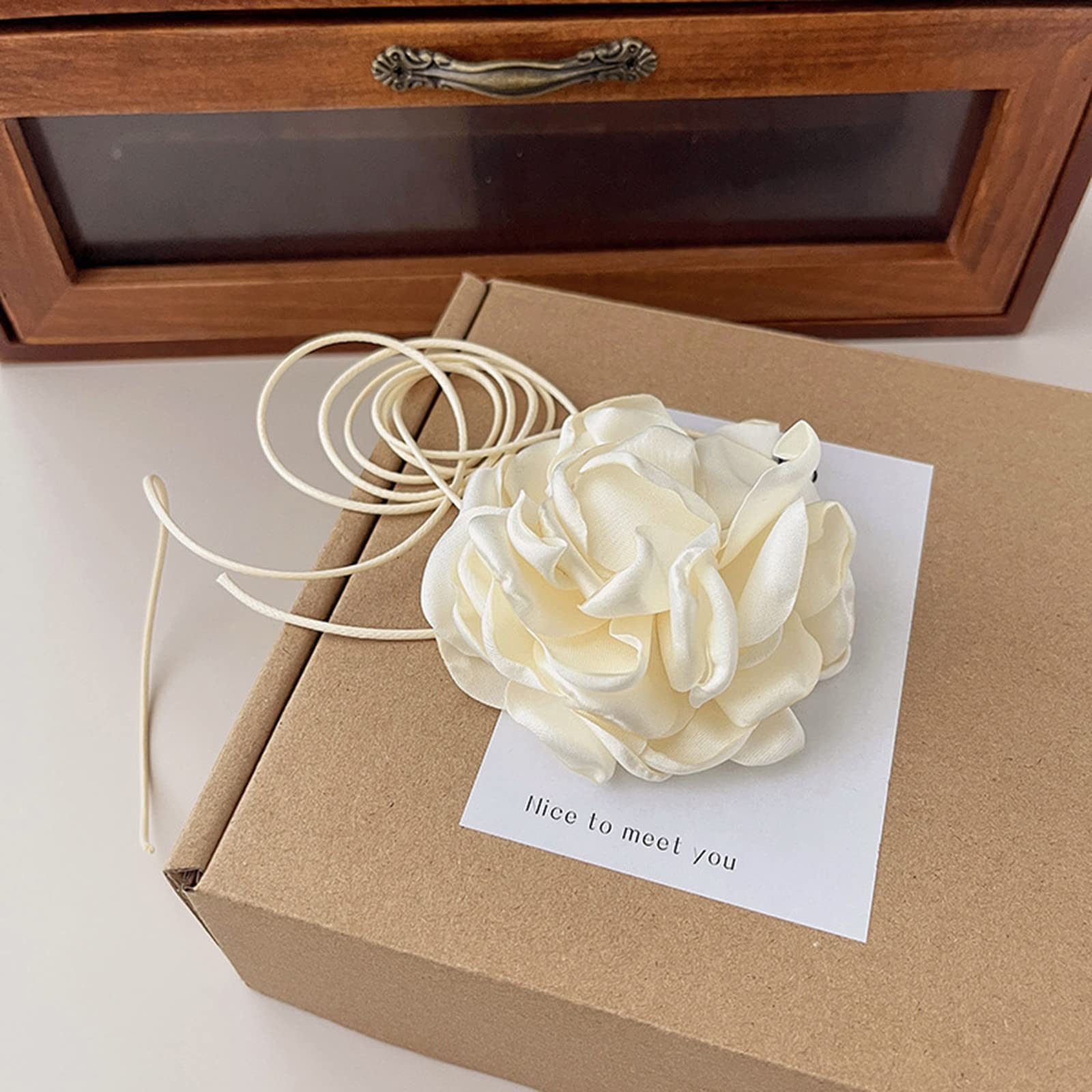 Collana Girocollo Tessuto Rosa Con Fiore - Accessorio Donna, Chiusura A Strappo, Regalo Per Ragazze