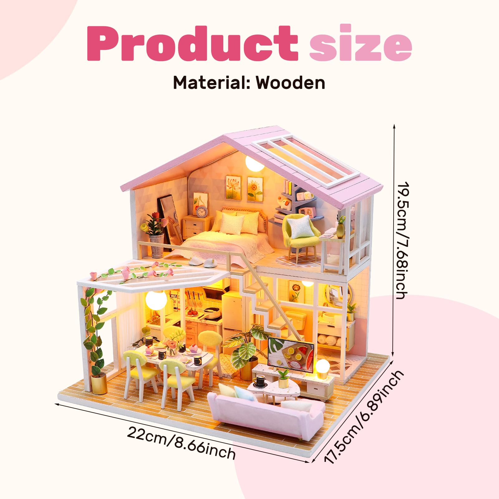Dollhouse Miniature DIY House Kit, Creative Wood Dollhouse Kit, Decorative Room with Furniture, Handmade Crafts Romantic Artwork for Decoration