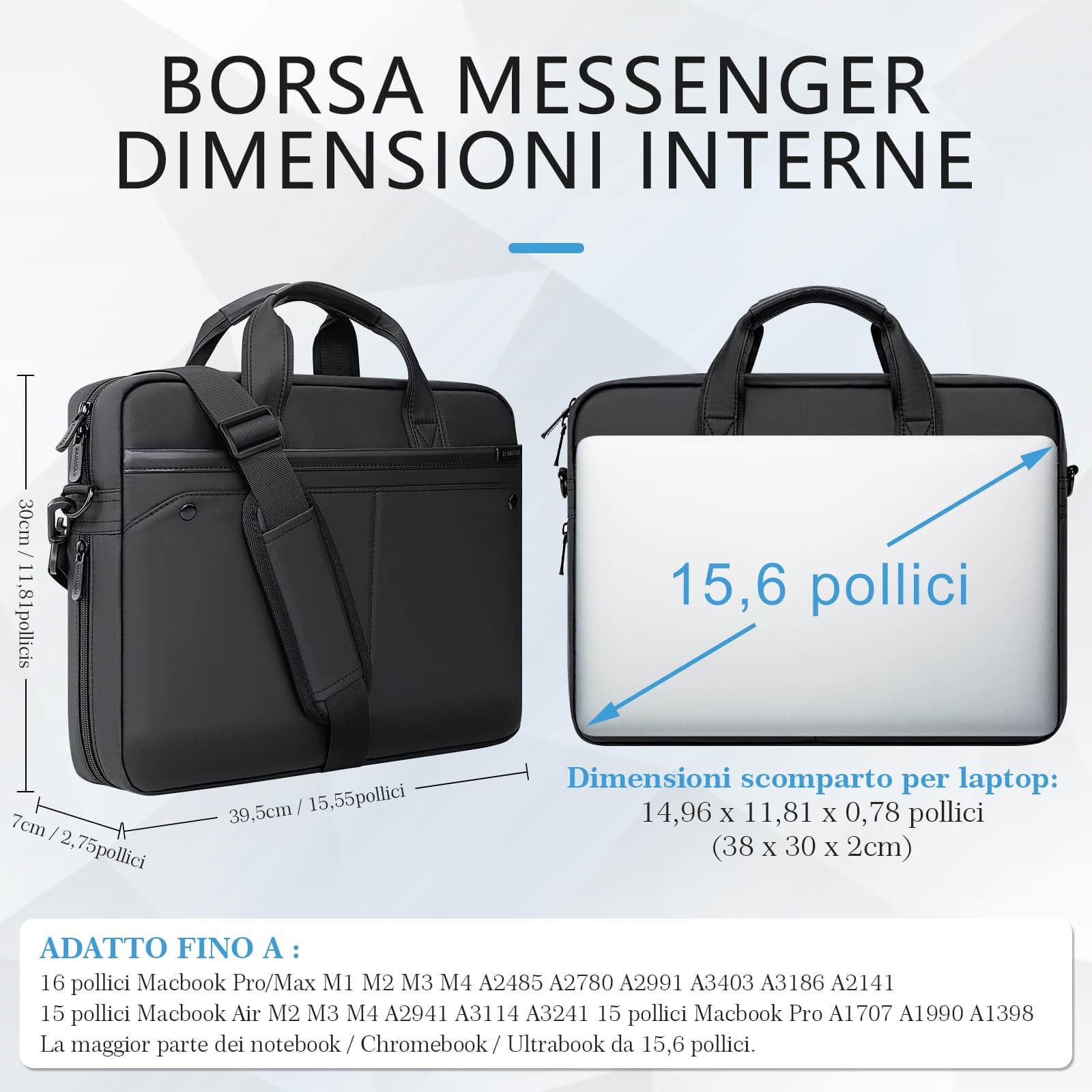 RAINYEAR Borsa per laptop espandibile per laptop da 15,6 pollici, Macbook da 16 pollici, borsa a tracolla messenger idrorepellente, valigetta resistente agli strappi di grande capacità per ufficio