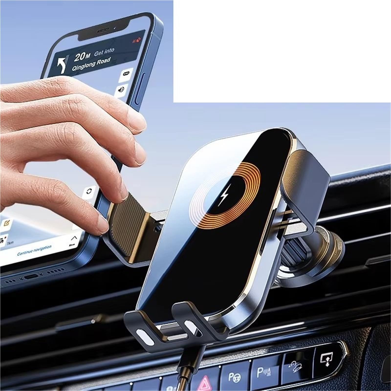 Per Xiaomi Caricabatterie Wireless Universale Per Auto Con Sensore Intelligente Supporto Auto Supporto Telefono Supporto Ricarica Rapida 15 W Porta Cellulare Auto(Black)