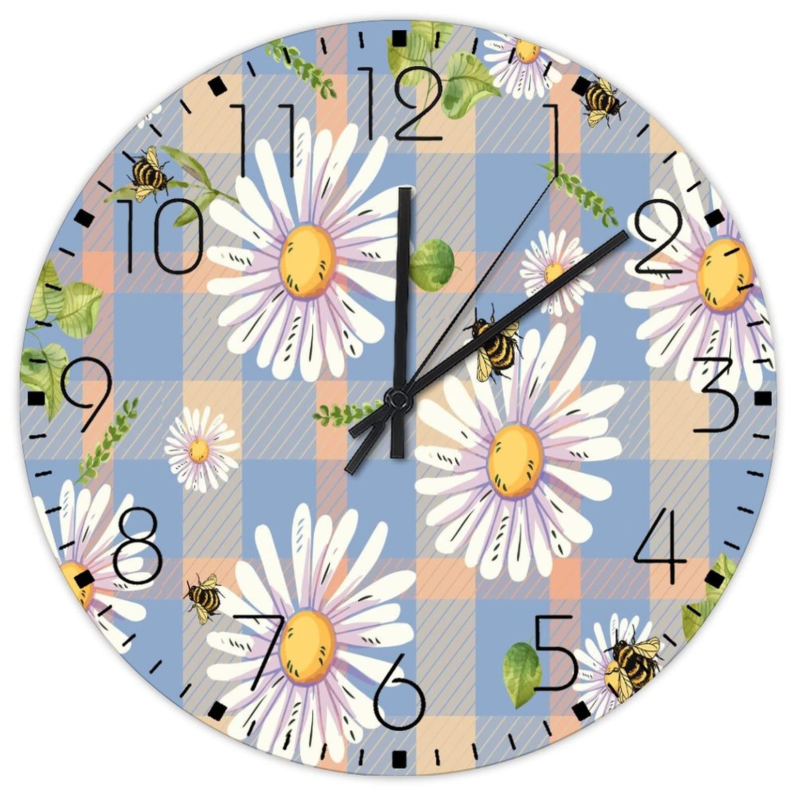 Horloge murale silencieuse pour crèche et chambre d'enfant avec grand cadran fleuri