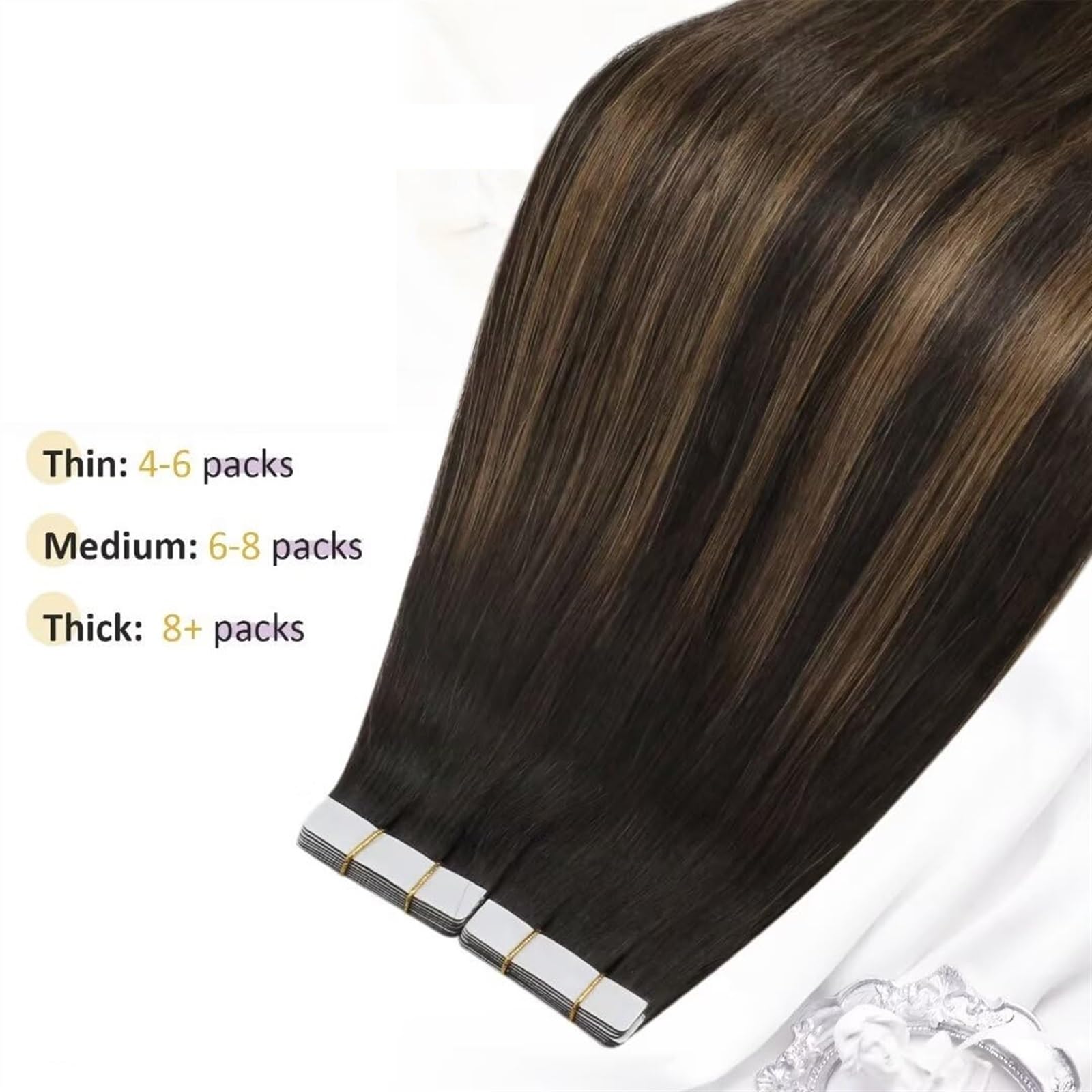 Kobiety Balayage ludzkich włosów Najciemniejszy brąz Ombre Brązowa taśma Doczepy z w doczepach Prawdziwe ludzkie włosy doczepiane Taśma na 14-24 cali Taśmy do przedłużania włosów(10 pcs 25G,20 INCHES)