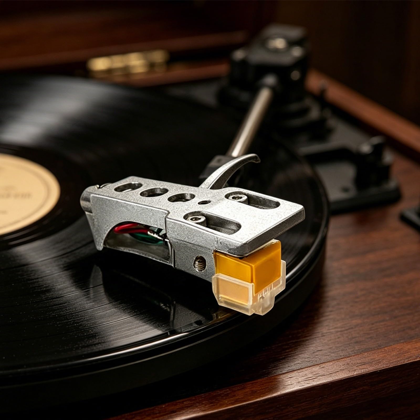 AT91 MM - Kit de pastilla y carcasa de aguja de aleación de aluminio para tocadiscos, reproductor de discos de vinilo, voltaje de salida de 3,5 mV (plata)