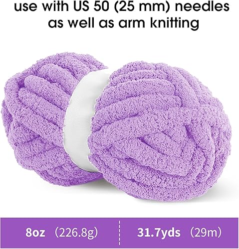 Miniatura 2 de MABOZOO Paquete de 8 hilos gruesos para tejer a ganchillo, hilo de felpilla esponjoso color morado, hilo de felpa suave voluminoso, hilo gigante