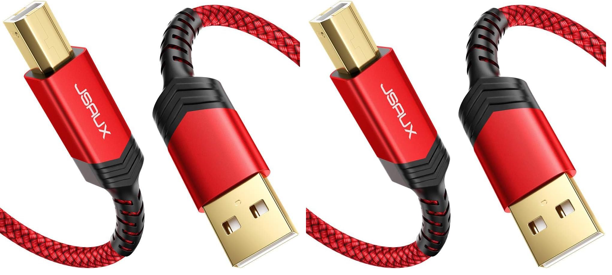 JSAUX USB Printer Cable 10ft, Type A Male to B Male Scanner Cord USB B Cable High Speed for HP, Canon, Epson, Dell, Brother, Lexmark, Xerox, Samsung etc and Piano, DAC (Pack of 2) 10FT (Pack of 2) Red
