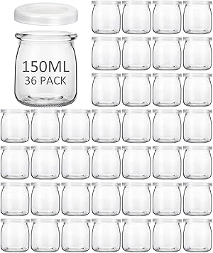 JMIATRY 36 Vasos Yogurtera Con Tapa 150 ml, Vasos Yogurtera, Botes de Cristal con Tapa pare Yogures, Postres y Natillas