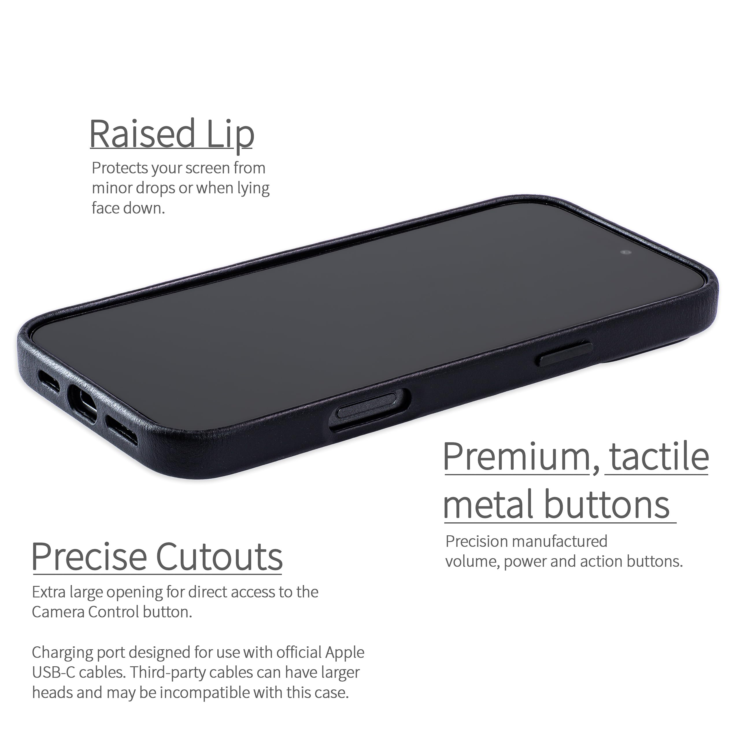 Dockem Custodia per Carte in Vera Pelle per iPhone 16 con Piastra Metallica Integrata per Magnetico, Portafoglio Cucito con 2 Tasche per Carte di Credito (Nero, M2GL)