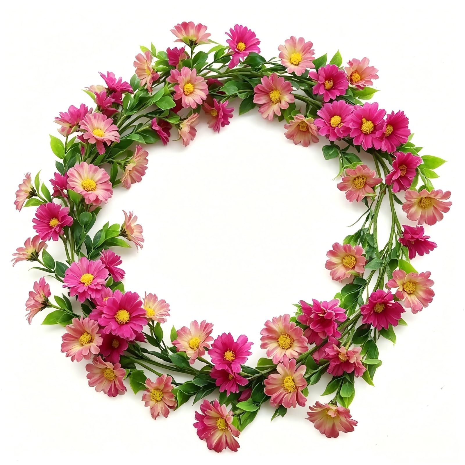 Tivleed Dark Pink Gerbera Flower Garland, Realistic Artificial Daisy Flowers With Silk Material, Eco-Friendly Home Decor For Wedding Party Decoration, 6Ft Hanging Floral Wreath