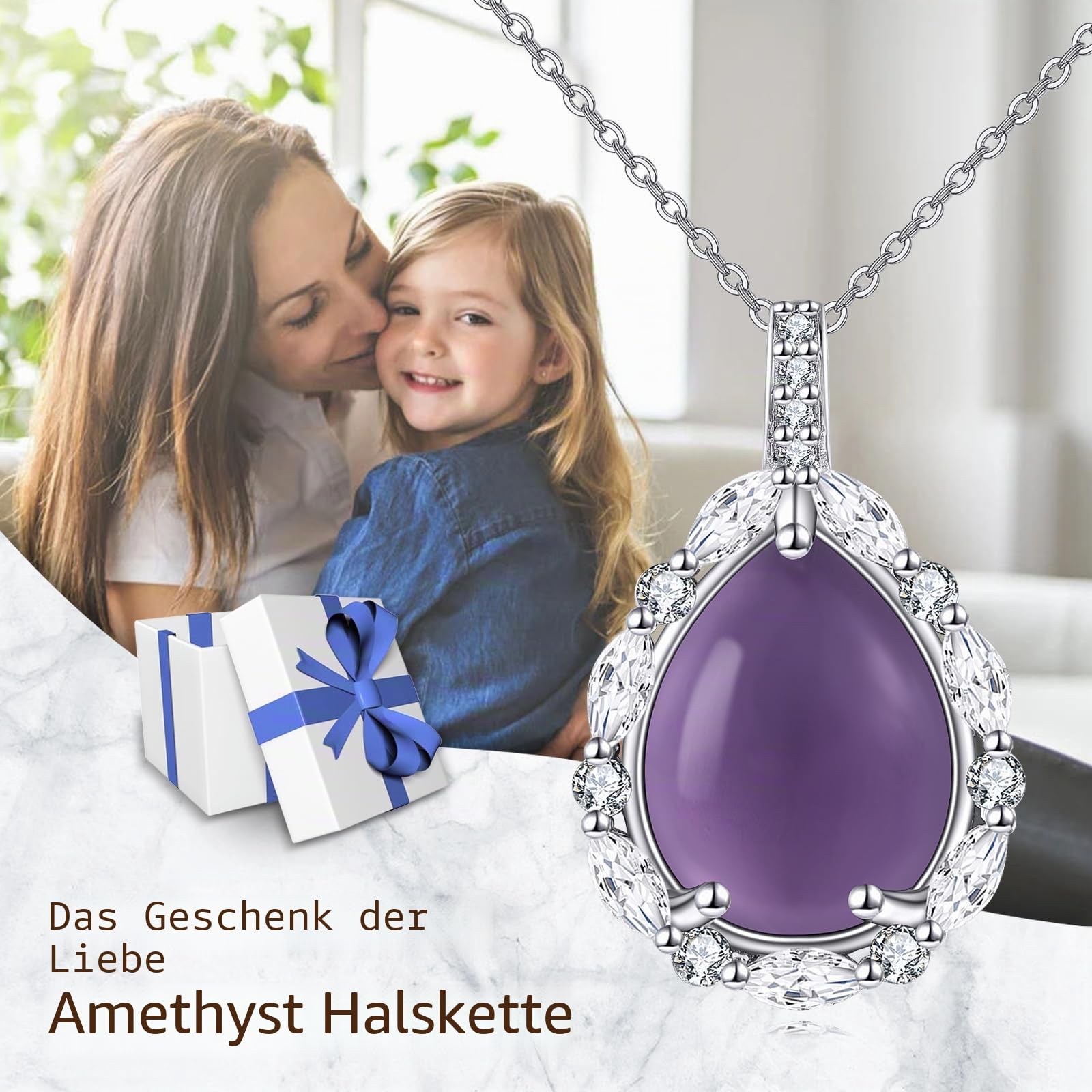 YAFEINI 925 Sterling Silber Edelstein Kette Lapislazuli/Peridot/Amethyst/Schwarzer Onyx/Türkis/Larimar/Moosachat Anhänger Halskette Naturstein Tropfen Kette Schmuck Geschenk für Damen