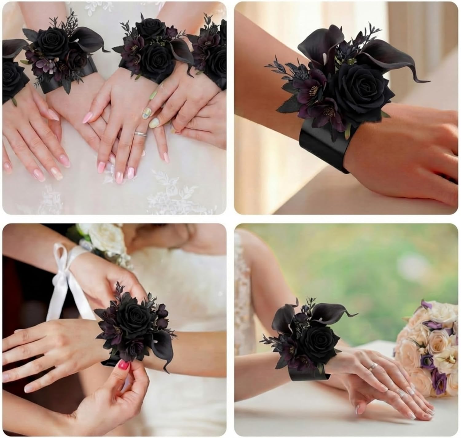 Liliaafar 6 Pcs Corsage Wrist Bracelet Bands Bride Cuff Bangle Bracelet Elastic Wrist Corsage DIY Wedding Wristband Wide Open Cuff Adjustable Accessory for Bridal Party Prom
