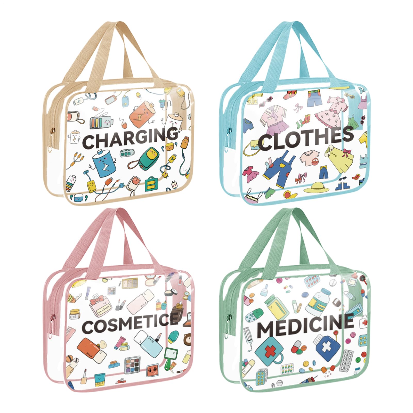 Clear Travel Bags, Waterproof Zipper Case, Toiletry Bag Set with 4 Pieces, Makeup Organizer with Transparent Design, Travel Accessories, Storage Kit Use for Women Girls Skincare Cosmetics Luggage