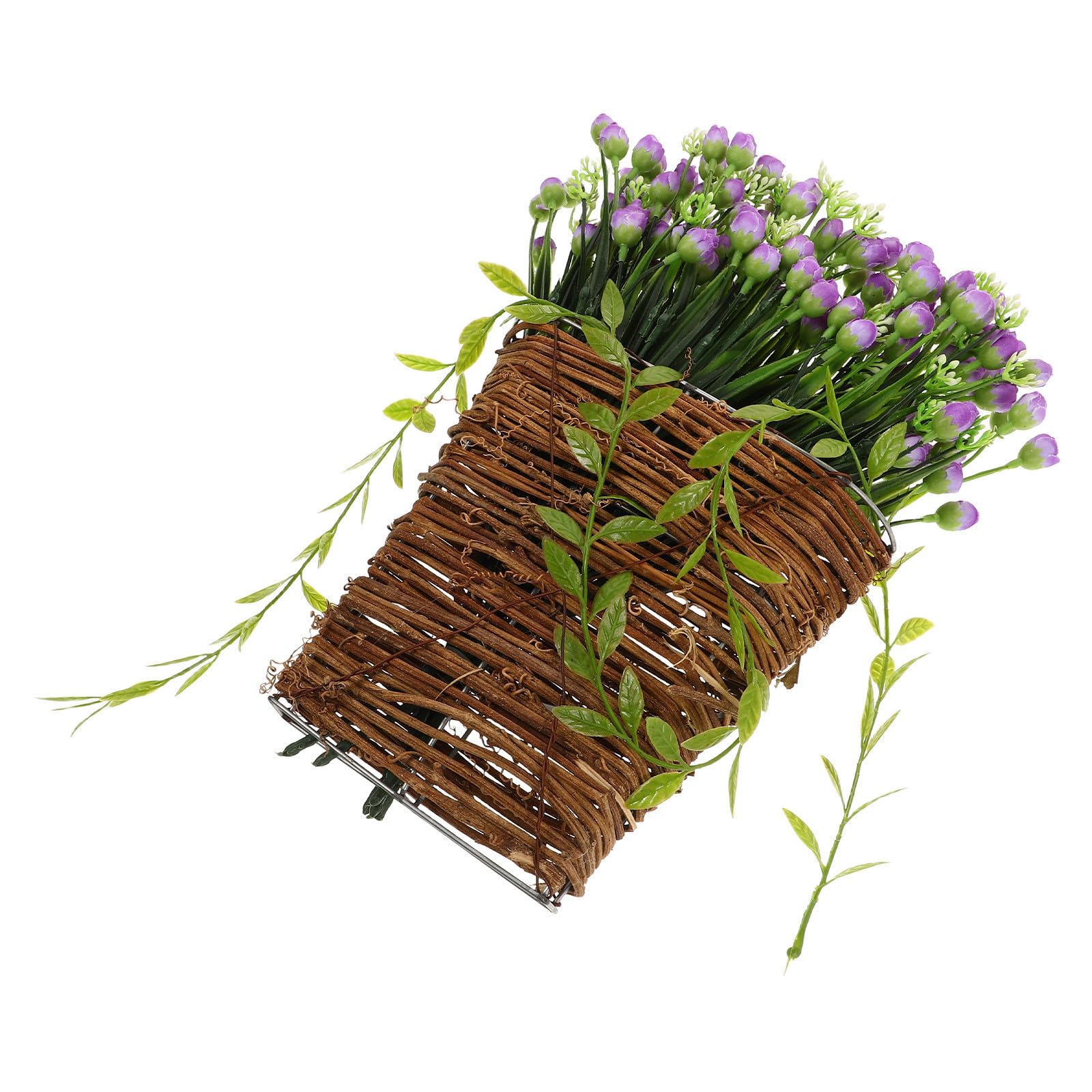 Adorno de primavera para el hogar: cesta colgante de ratán con flores artificiales de porche