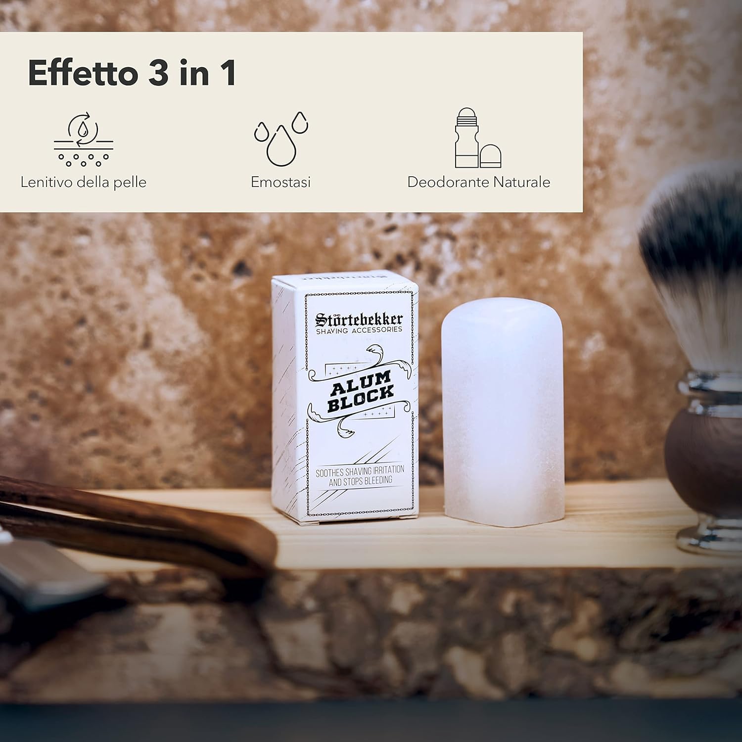 Störtebekker® - Premium Pietra di allume - Sedativo del sangue dopobarba - Lenisce la pelle dopo la rasatura con un rasoio di sicurezza/coltello - effetto antisettico - Blocco di allume potassio