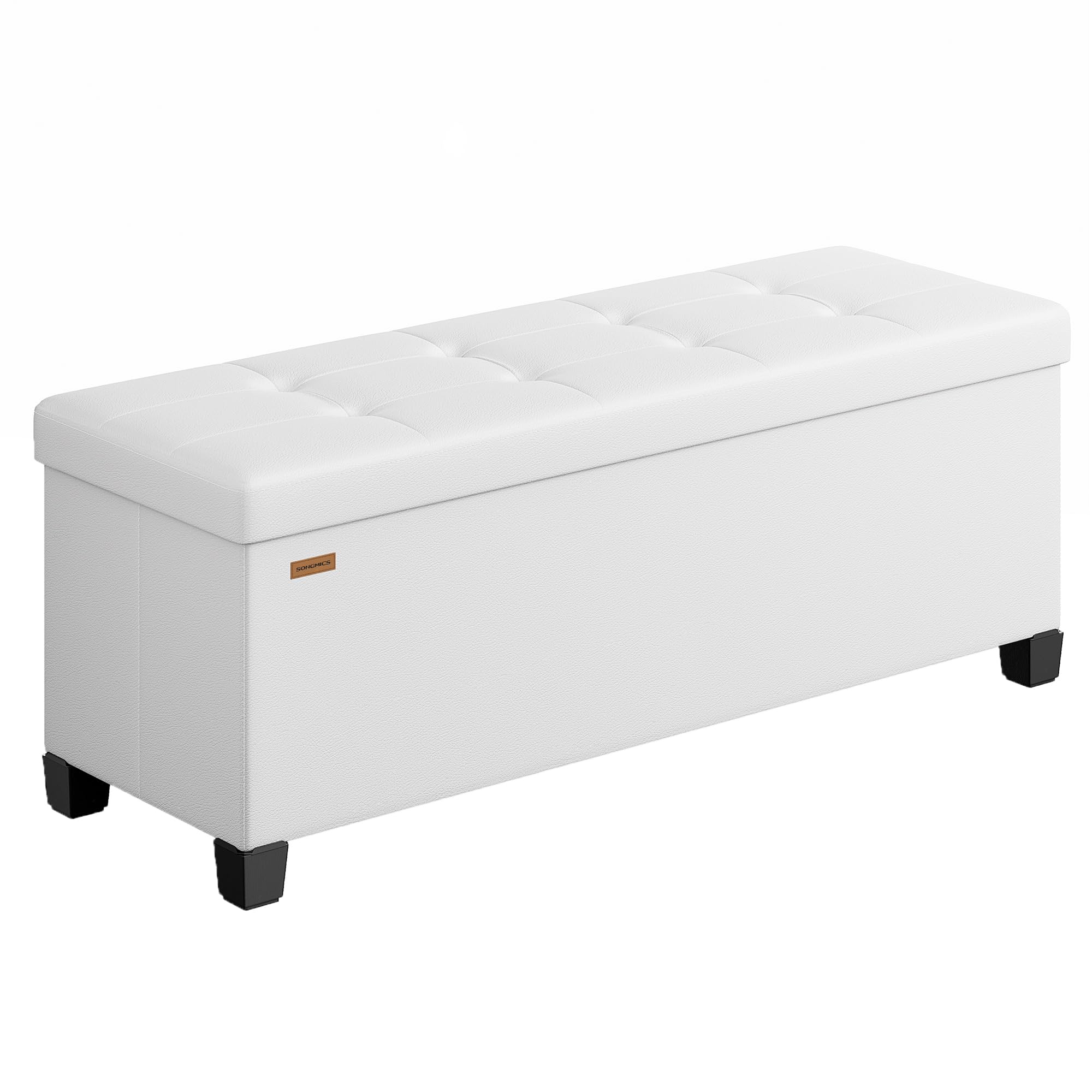 SONGMICS LSF0514W02 Storage Ottoman with Legs, 38 x 110 x 40 cm, Footstool 112 L, PVC Coating, for Bedroom Living Room, Cloud White