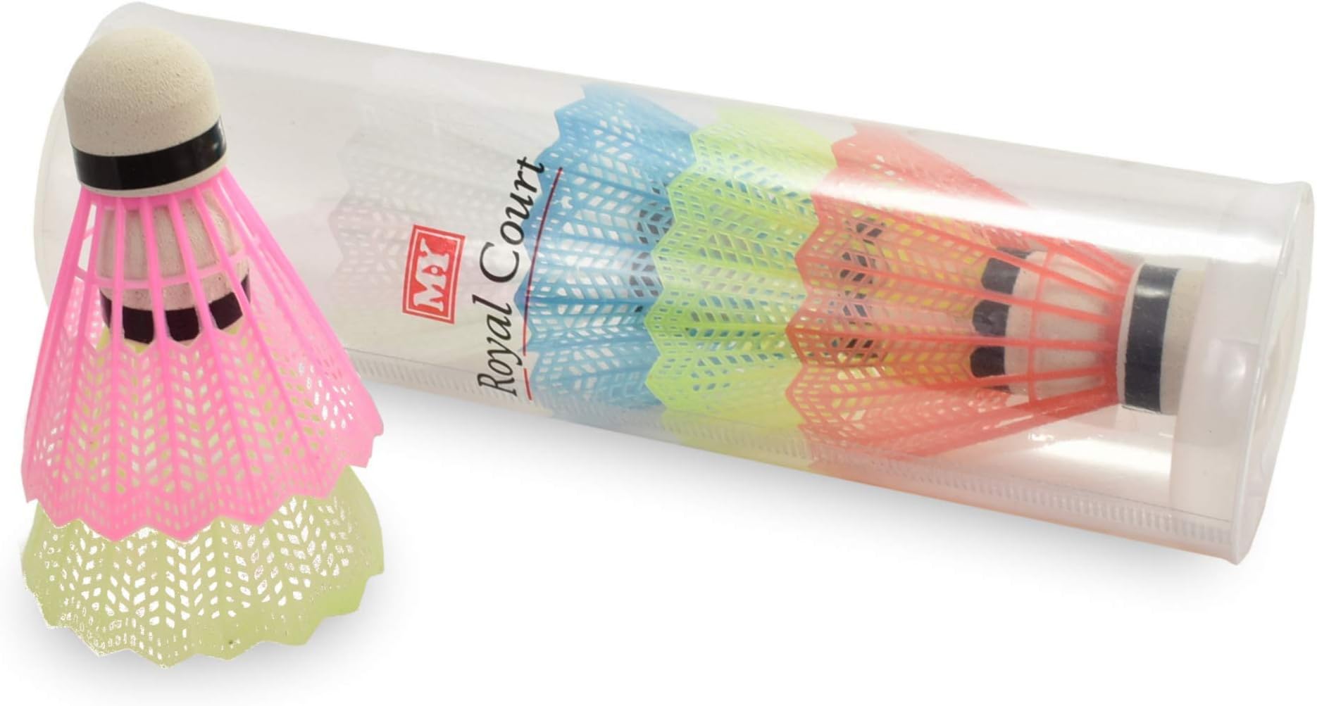 royal court 6 Badminton Shuttlecocks - Multi Colour Plastic & Nylon Shuttle Cocks
