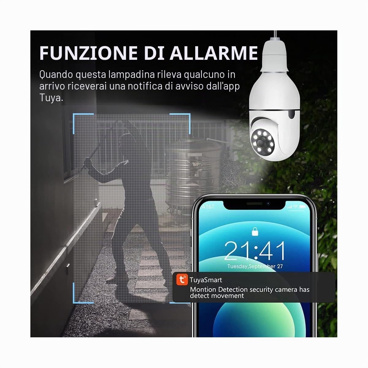 Set di 4 telecamere di sicurezza con lampadina esterna, videocamera di sicurezza con presa di luce Wifi 2.4G, lampadina per videocamera di sicurezza all'aperto