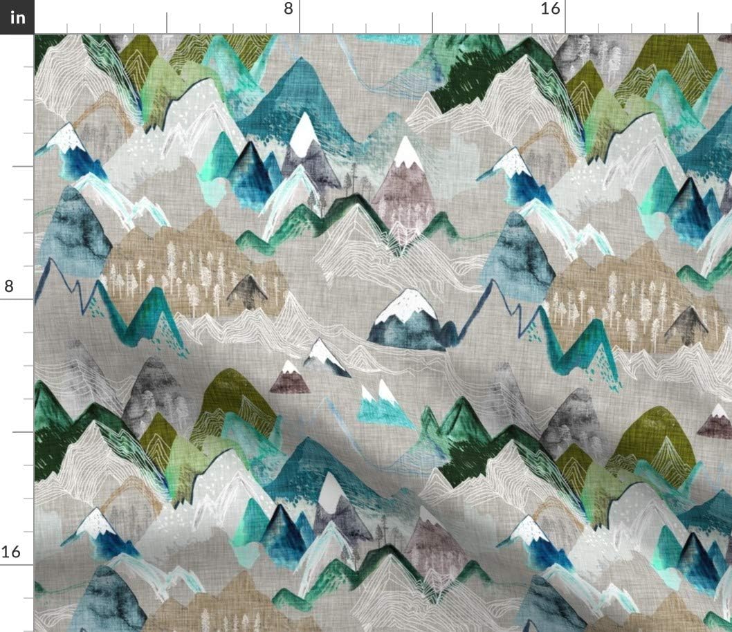 Spoonflower Fabric - Call Mountains Olive Mountain Boy Nursery Adventure Wilderness Printed on Petal Signature Cotton Fabric by The Yard - Sewing Quilting Apparel Crafts Decor