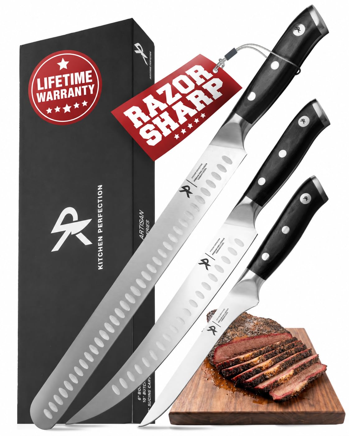 Kitchen perfection BBQ Brisket Carving Knife Set for Meat Cutting &amp; Slicing