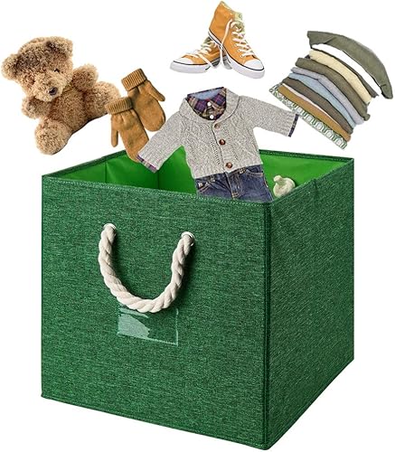 Miniatura 5 de Q-ST-48-6 - Contenedores de almacenamiento de tela de poliéster plegables verdes, 13 x 13 x 13 pulgadas, para organizar el desorden en el hogar u