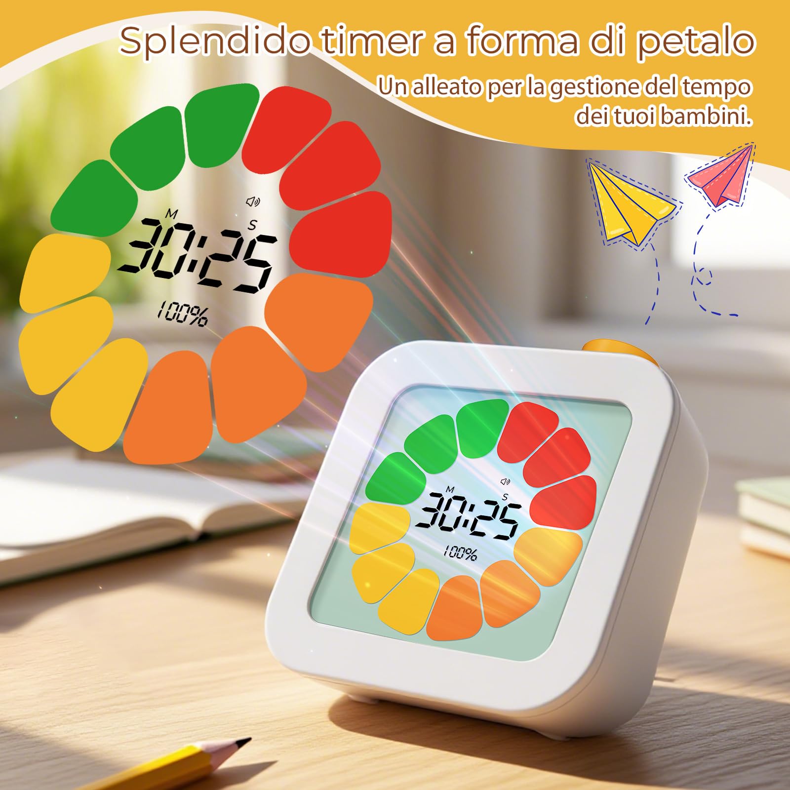 EooCoo Timer Visivo Bambini, Conto alla Rovescia di 99 Minuti, Temporizzatore Digitale con Memoria di Produttività con Allarme Silenzioso, Tasti Min/Sec, Oggetti per la Cucina, Scuola, Ufficio, ADHD