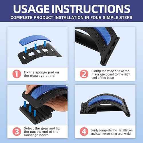 Miniatura 6 de Sykalit Camilla de espalda para aliviar el dolor de espalda baja, tablero de craqueo lumbar ajustable de 4 niveles, tablero de galletas de espalda,