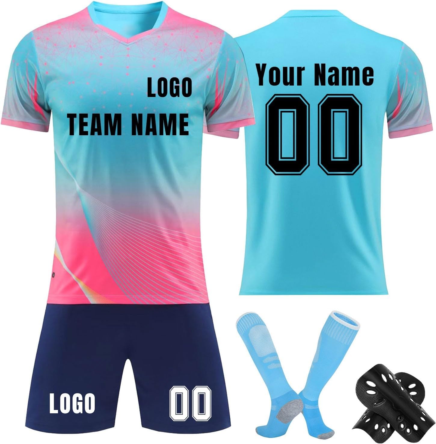 Maillot De Football Personnalisé Avec Nom Et Numéro – Ensemble Entraînement T-Shirt + Short + Chaussettes Pour Homme Et Garçon