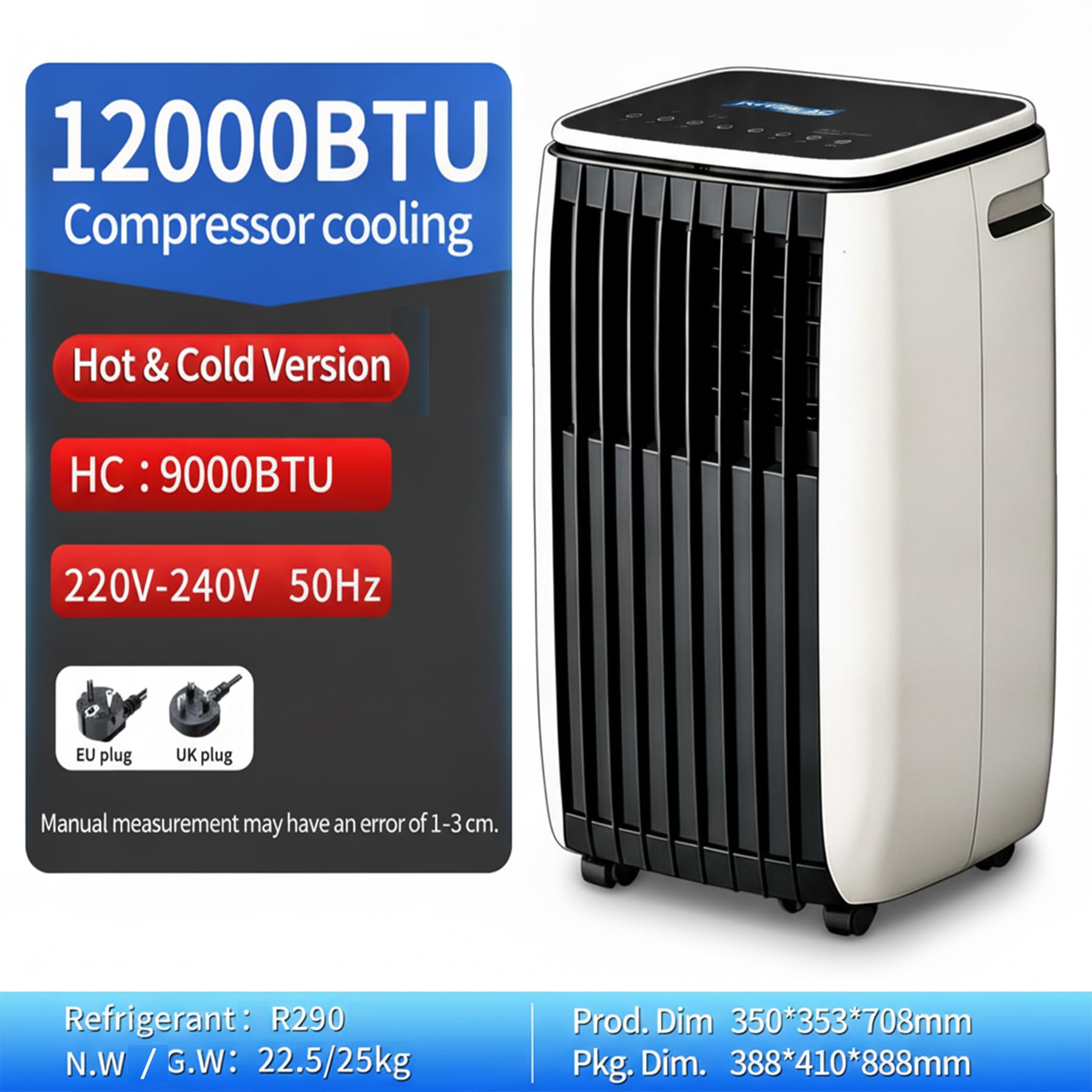 Enfriador De Aire Portátil 2 Velocidades, Frío Y Calor con Kit De Ventana Climatizador Móvil para Escritorio Dormitorio, C+Hot & Cold 12000 BTU, C+Hot & Cold 12000 BTU