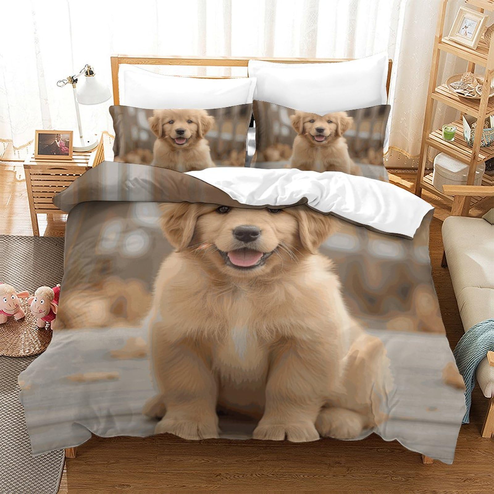 Parure de lit Golden Retriever imprimé 3D haute définition en microfibre douce