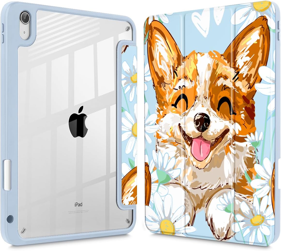 Case for iPad 11 inch A16 2025 Generation 11th / iPad 10.9 inch 2022 10th Gen, Buit in Pencil Holder with Shockproof Cover Clear Transparent Back Shell Auto Wake/Sleep, Cute Corgi Dog