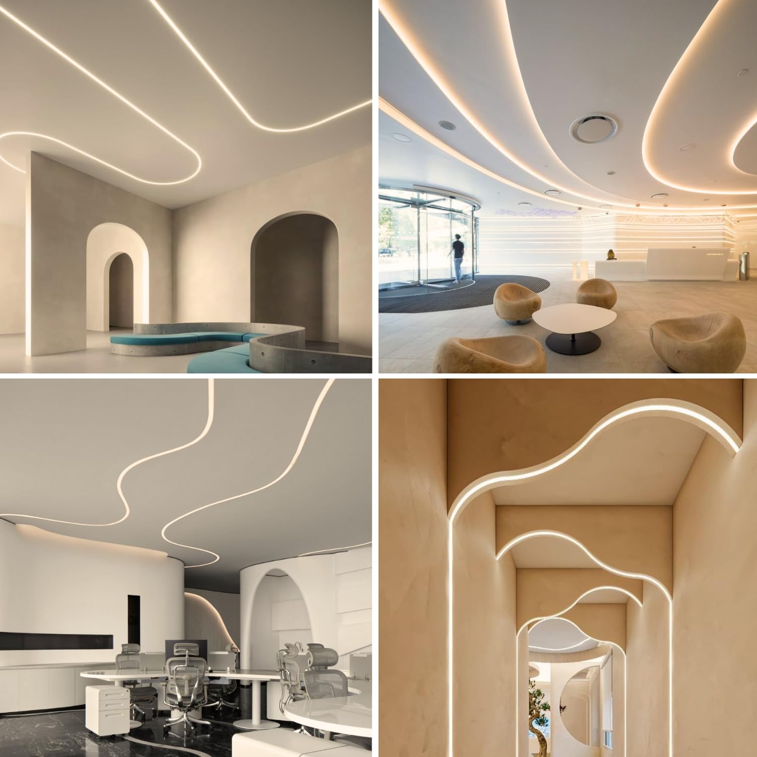 Evotrade – Profil LED Flexible en Aluminium pour Cloison Sèche Encastrable Longueur 2 Mètres + Couvercle Lumière Continue - pour Bandes LED Max 12,5mm - pour Intérieur (Profil Flex + couvercle)