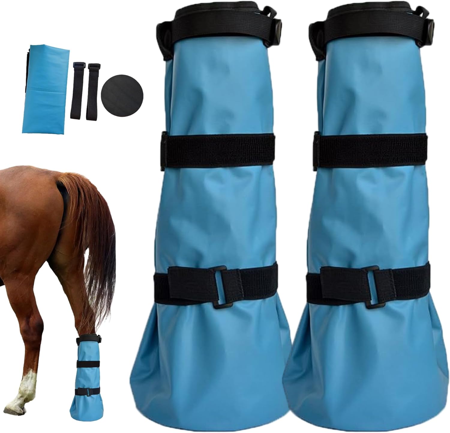 2PCS Horse Boots Reusable PVC Hoof Shoes with Adjustable Strap for Ice Soaking Wounds Infections Protective Horse Ice Boots 20x8in, Blue