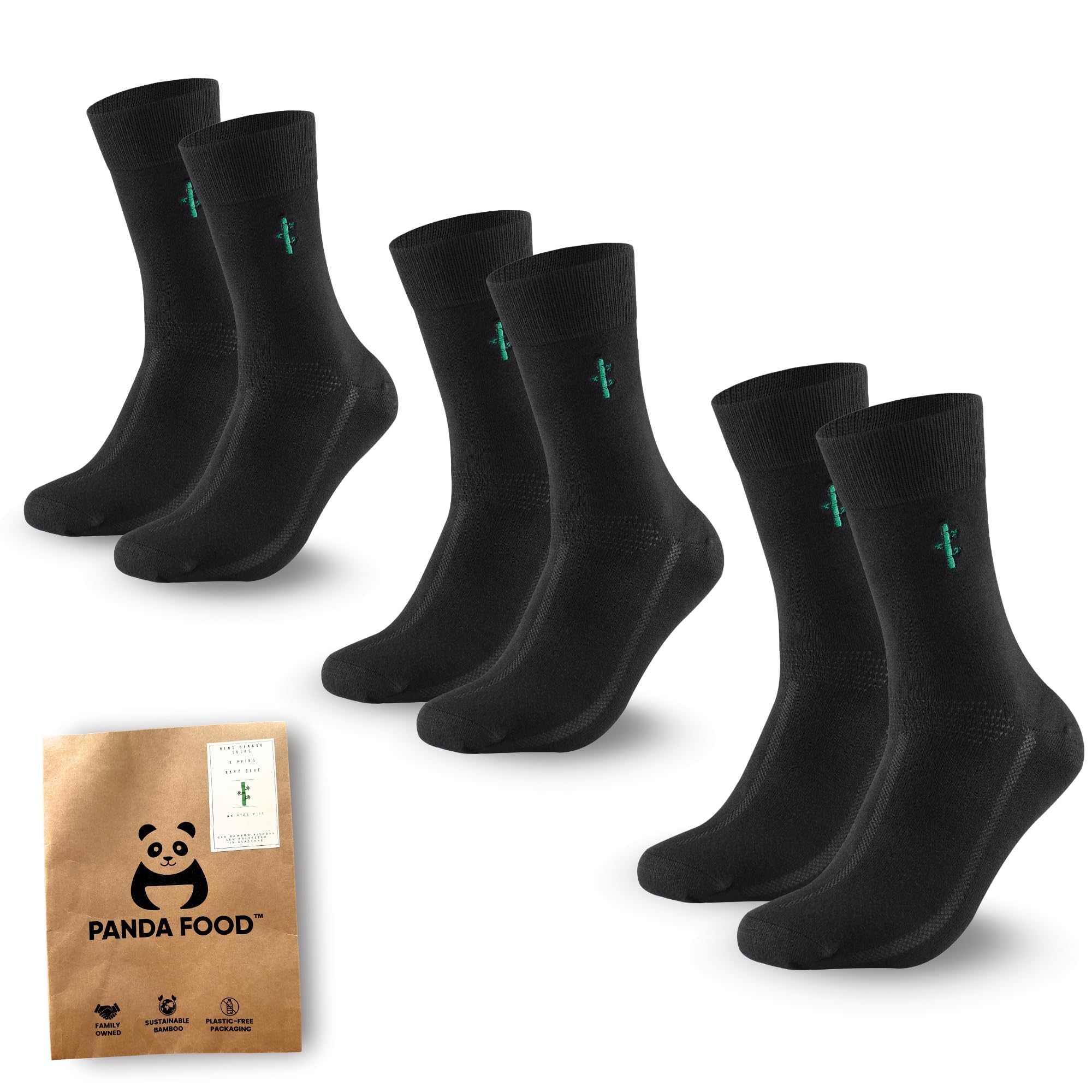 Panda Food Unisex Black Men's Bamboo Dress Socks | All-Day Comfort & Odour-Free | Soft, Breathable Work & Office Socks | Uk Size 7-11