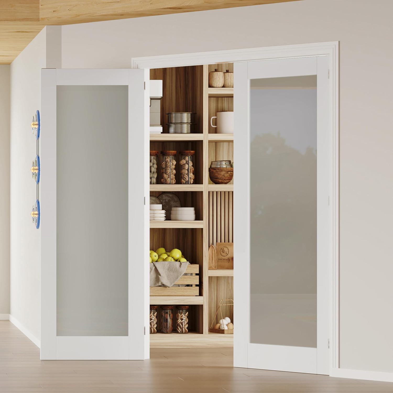 French Doors, 48" x 80", 1-Lite Frosted Glass Pantry Door, Prehung Interior Door for Home and Laundry, Solid Core & MDF with Door Jamb & Hardware Kit - Easy to Install