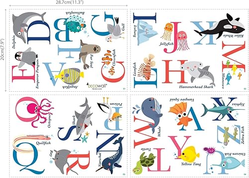 Miniatura 5 de DECOWALL DS-8040 A-Z - Calcomanías de pared para niños con alfabeto oceánico, calcomanías de pared extraíbles para niños, guardería, dormitorio,