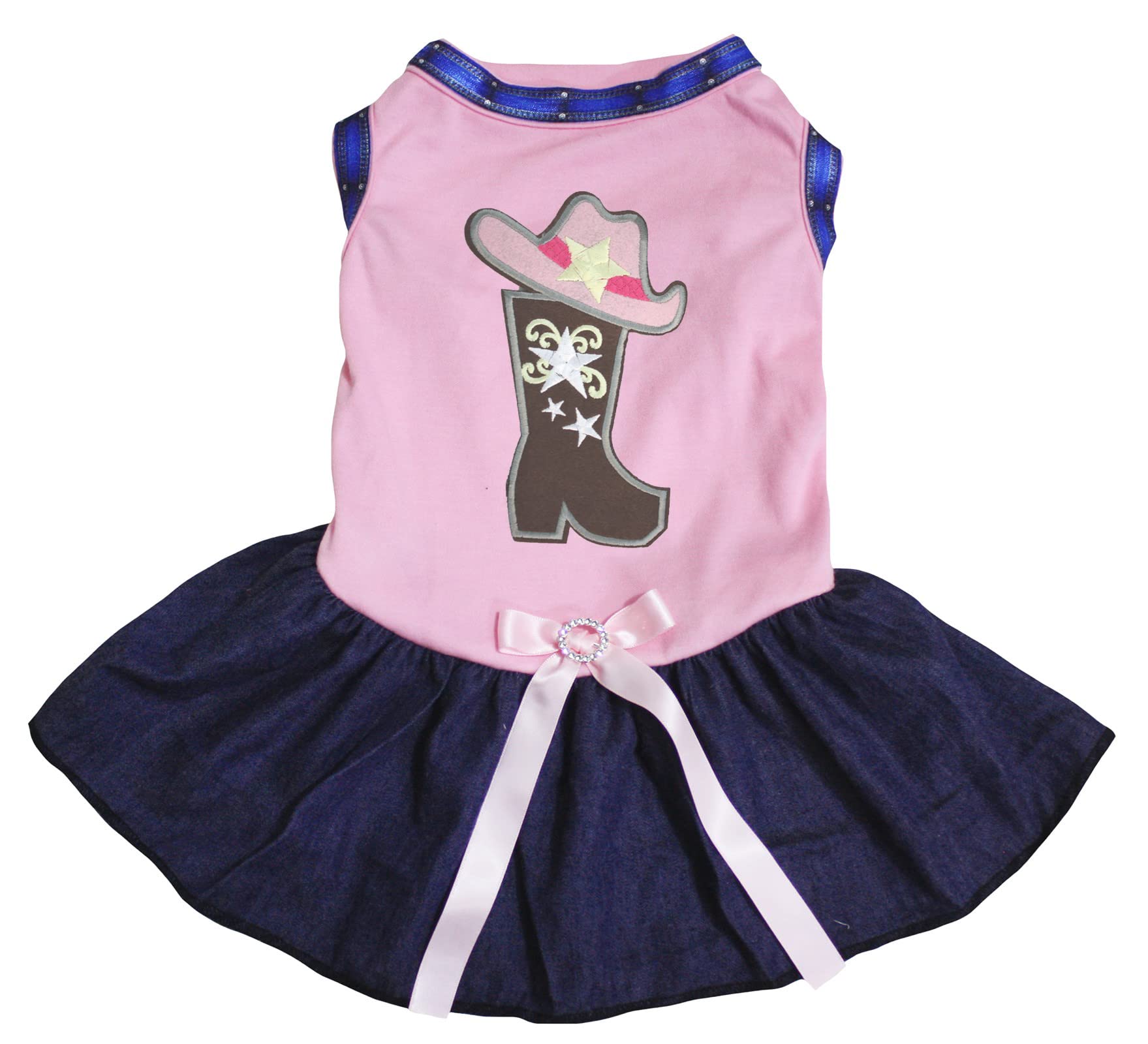Petitebella Cowgirl Boot Hat Puppy Dog Dress (Pink/Blue, Medium)