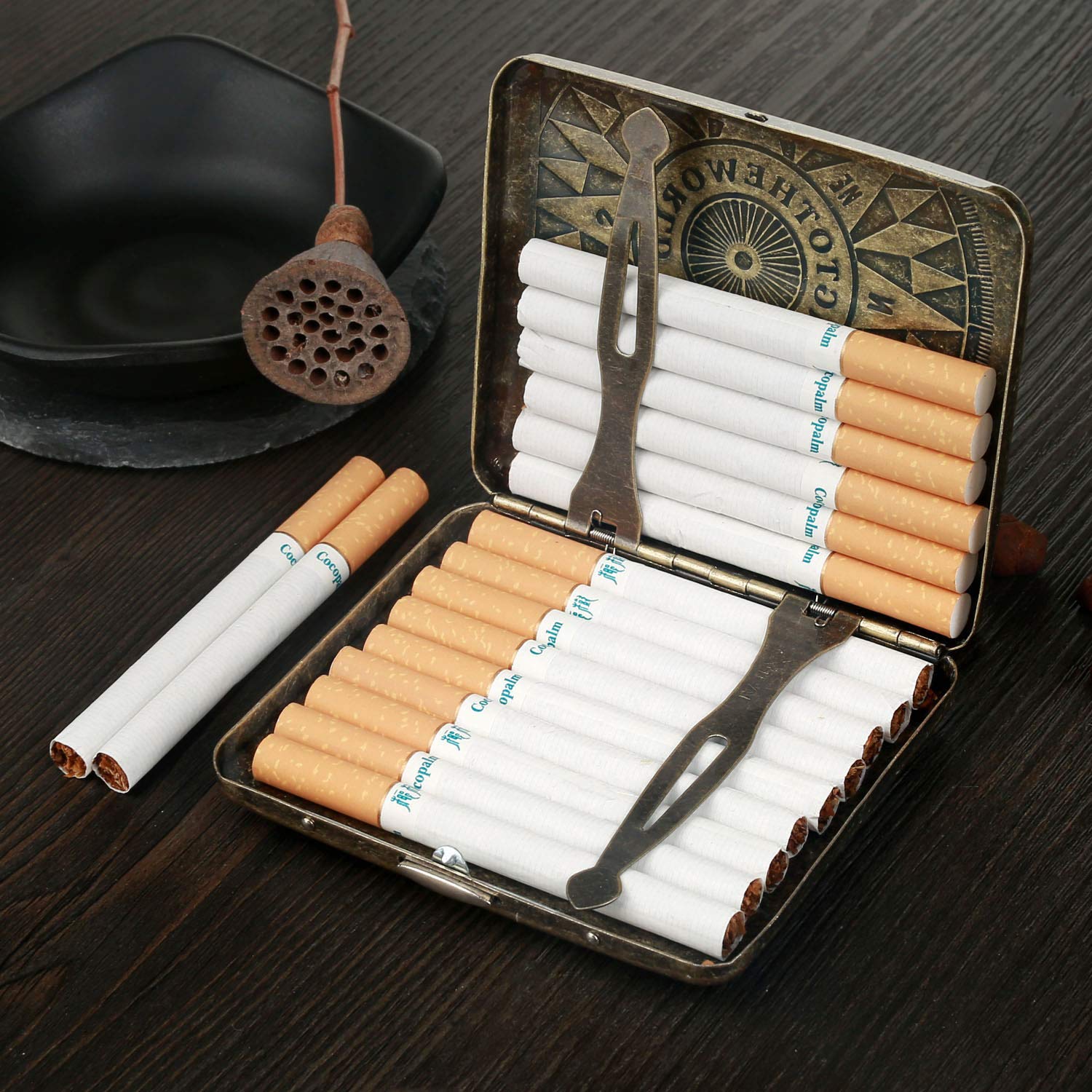 Caja de cigarrillo de acero inoxidable, dibujo de alambre niquelado, caja de almacenamiento para 20 cigarrillos Y6