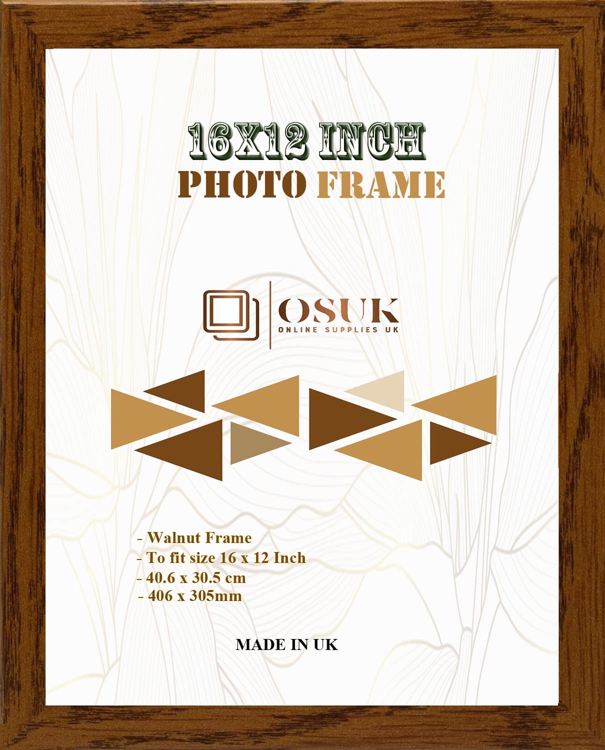FRAME EAZY OSUK Walnut Photo Frame 40.6 x 30.5cm Large Photo Frame 16 x 12 Inch Picture Frames With Clear Perspex Front & Wall Mounting 12'' x 16'' Frame (Walnut)
