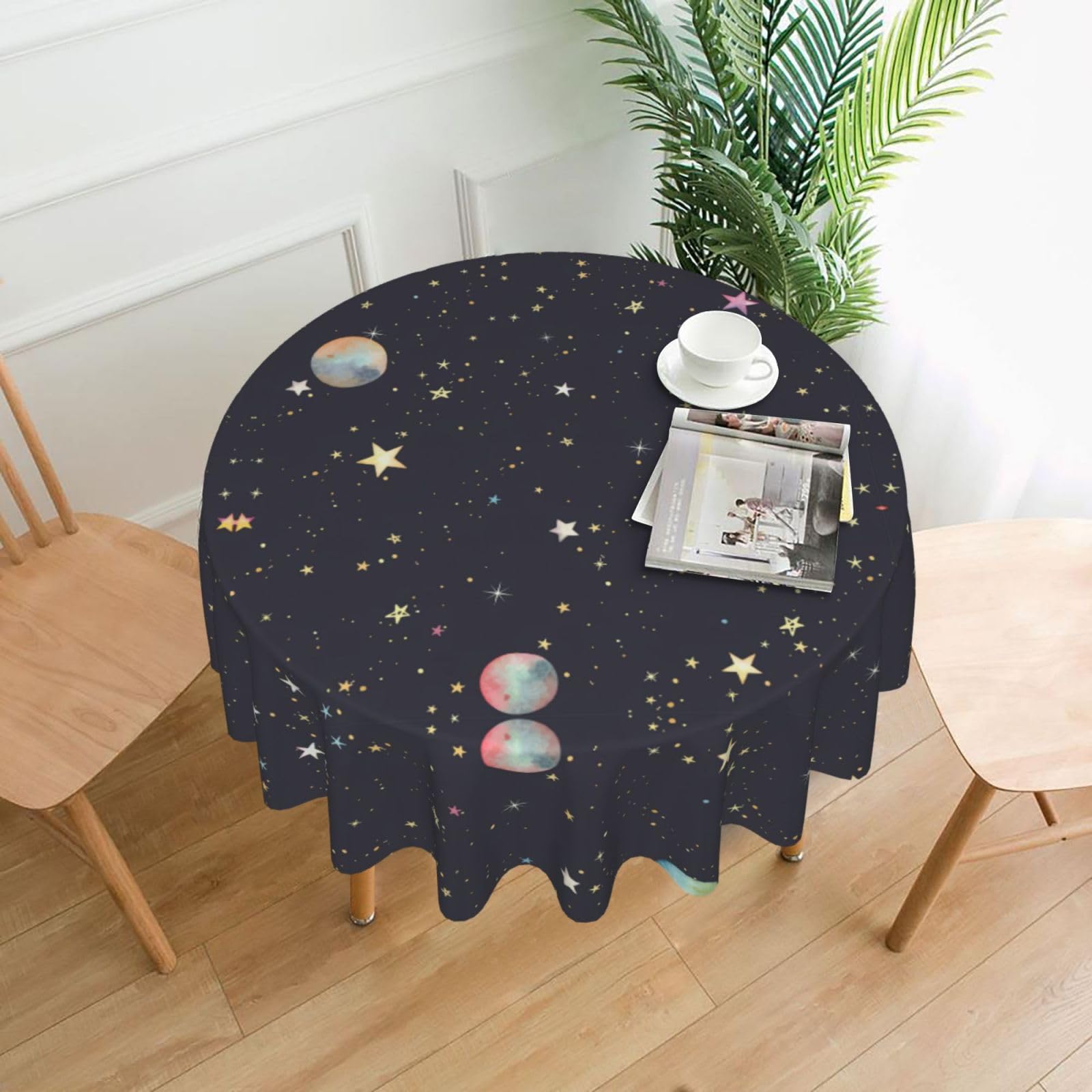 SDEGTHO Galaxy.. Print Modern Retro Round Tablecloth 60in Polyester Fabric Cover for Party Dining Table Washable
