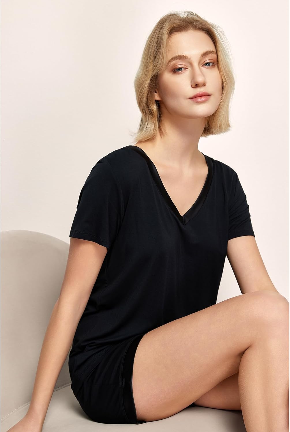 GYS Womens Pajama Sets, Short Sleeve Soft Sleepwear Tops and Shorts Pjs, Bamboo Viscose Loungewear - Image 5