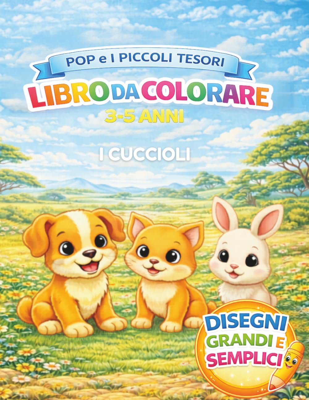 Pop e i Piccoli Tesori: I Cuccioli: Libro da colorare per bambini 3-5 anni con cuccioli teneri e animali domestici